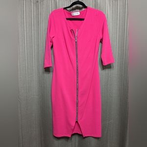 Womens Large Front Zip Long Sleeve Bodycon Midi Dress